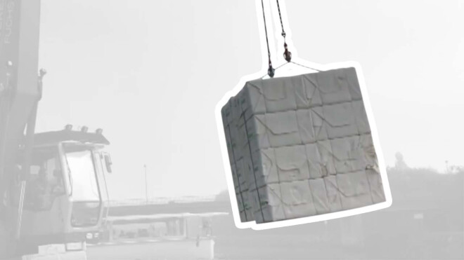 Umsetzen von Zellulosepaketen von Schiff auf LKW