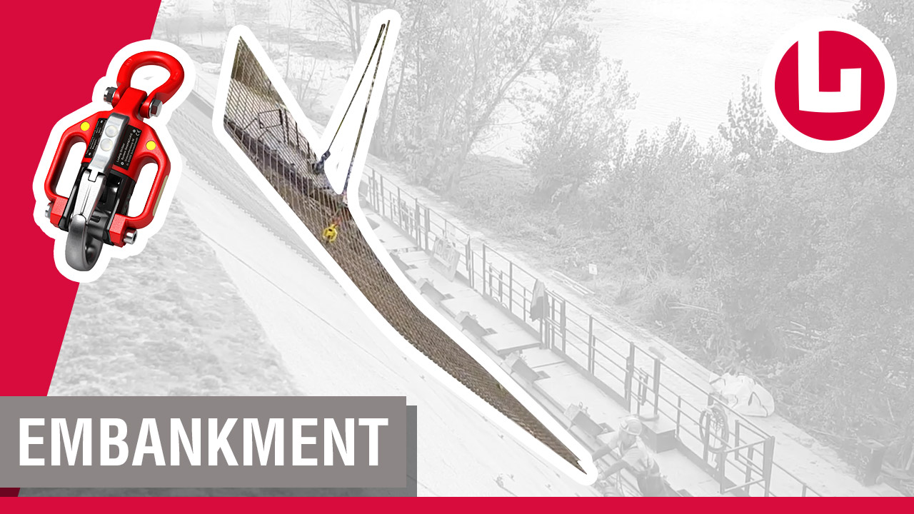 Setzen von Bewehrungsstahlmatten zur Befestigung des Flussufers